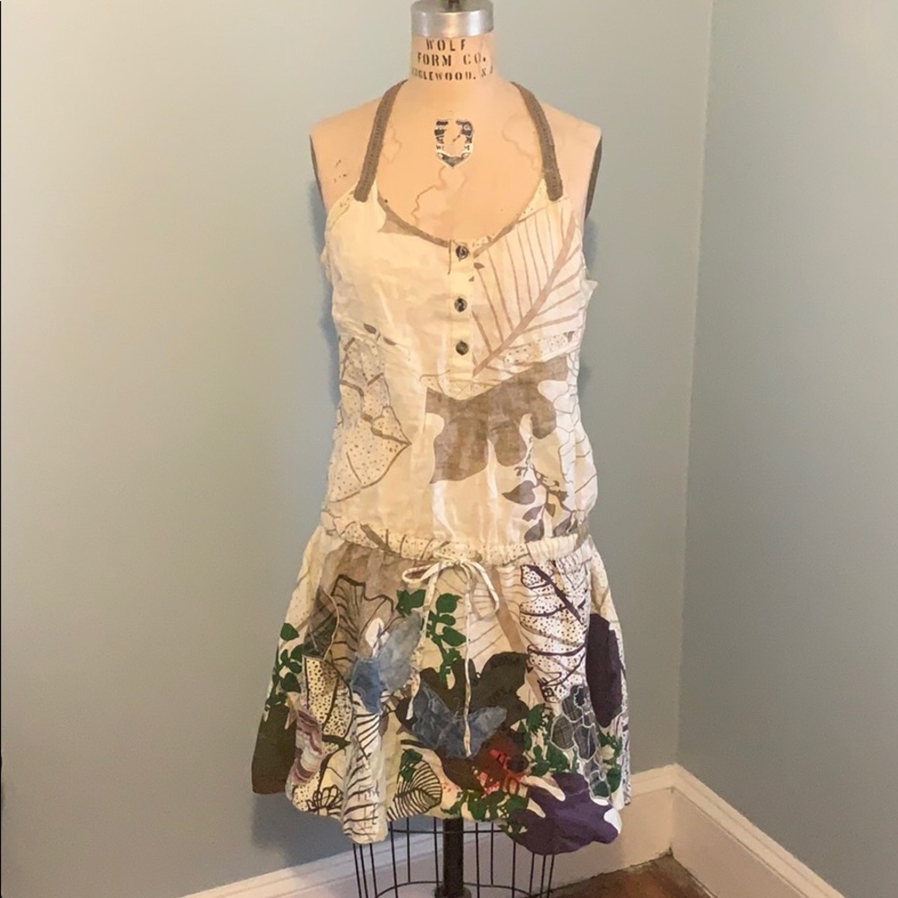 Desigual Multi Print Cotton Linen Dress, SZ 44